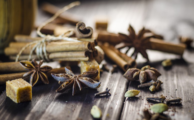 different spices on the table