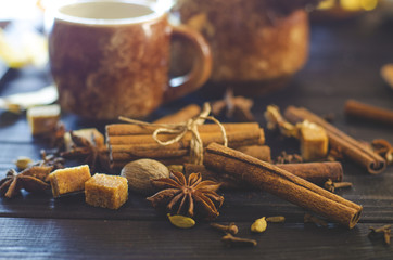 different spices on the table