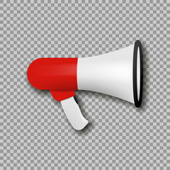 Realistic 3d Megaphone isolated on transparent background. Vector illustration.