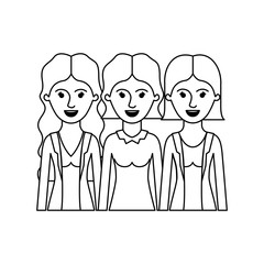 women in half body with casual clothes and wavy and short hair in monochrome silhouette vector illustration