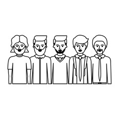 men in half body with casual and formal clothes with short hairstyle and beard in monochrome silhouette vector illustration