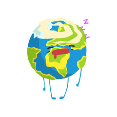 Cute sleeping cartoon Earth planet character, funny globe emoji vector Illustration