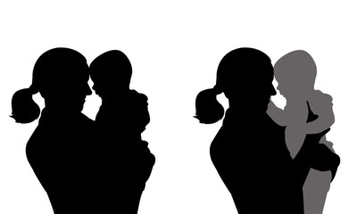 mother holding baby silhouettes - vector - obrazy, fototapety, plakaty