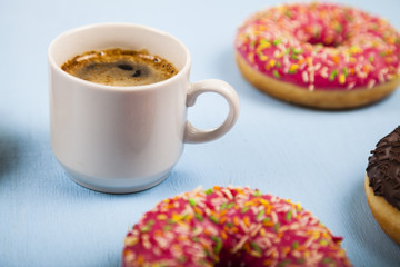 Donuts and a cup of coffee