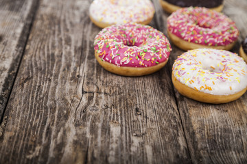 Multicolored donuts close-up