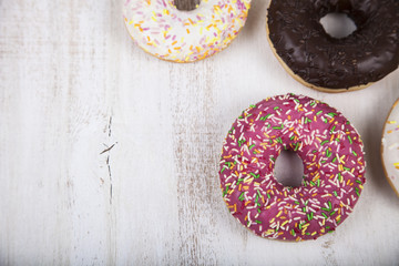 Multicolored donuts close-up