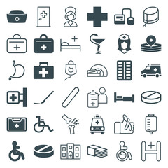 Set of 36 hospital filled and outline icons