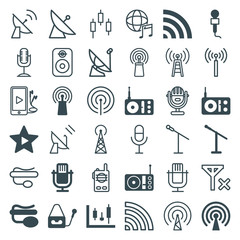 Set of 36 radio filled and outline icons