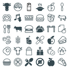 Set of 36 eat filled and outline icons