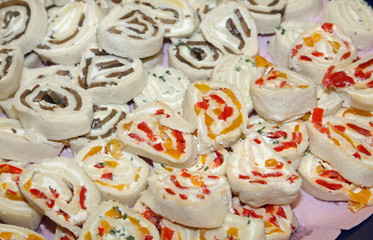 sandwiches with white bread and peppers or mushrooms and mayonna