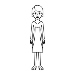 woman full body with blouse and jacket and skirt and heel shoes with short hair in monochrome silhouette vector illustration