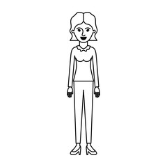 Fototapeta premium woman full body with blouse long sleeve and pants and heel shoes with short wavy hair in monochrome silhouette