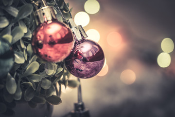 Christmas ball decorative on tree and  bokeh from light on background