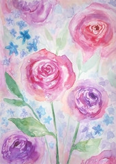 Hand drawn watercolor illustration with roses in tender pink tones  abstraghirovatabstraktnyiabstraktsiiaekstraktkonspiektriefieratабстрагироватьабстрактнаяабстрактныйабстракцияконспектрефератэкстракт