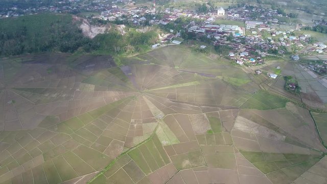 Spider web rice field in Ruteng, Flores island, Indonesia. Aerial view footage 4k drone.