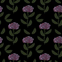 Fototapeten Embroidery stitches imitation vintage roses seamless pattern © ellinanova