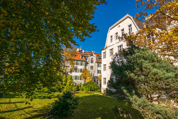 Autumn walks in the beautiful city of Karlovy Vary (Carksbad) and its surroundings, Bohemia,...