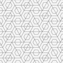 Geometric linear vector pattern, repeating linear hexagons and triangles.