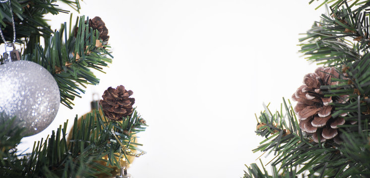 Christmas tree with decorations and white background. for Happy New Year 2018