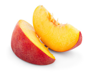 Peach. Peach slice isolated on white. With clipping path.