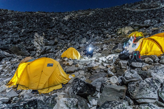Advanced basecamp on Island Peak on Himalayan mountain range
