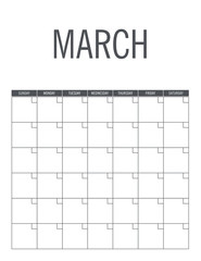 March - Calendar page layout, no dates, can be used every year.
