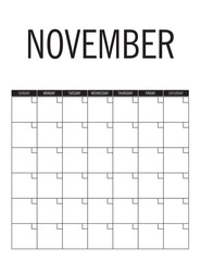 November - calendar page layout, no dates, can be used every year.