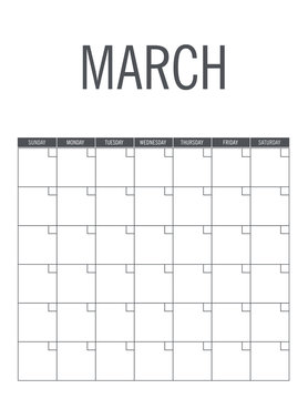March - Calendar page layout, no dates, can be used every year.