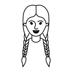 female face with braided hair in monochrome silhouette vector illustration
