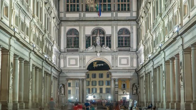 Uffizi Gallery timelapse. It is prominent art museum located adjacent to Piazza della Signoria