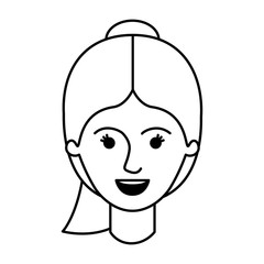 female face with ponytail hairstyle in monochrome silhouette vector illustration
