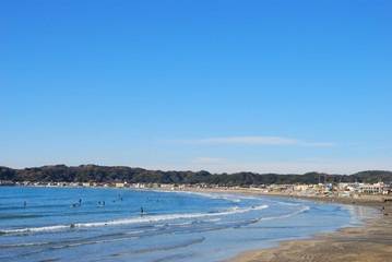 材木座海岸　神奈川県鎌倉市材木座海岸の風景　日本