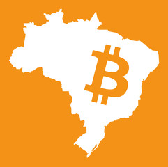 Brazil map with bitcoin symbol illustration