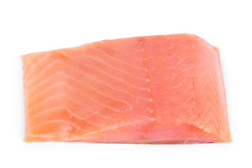 Two slices of red fish with rosemary on a white  background. Closeup. on a white