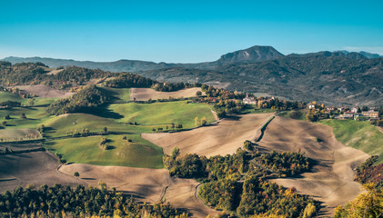 Cultivated land in northern Apennines. Bologna province, Emilia Romagna, Italy. © GiorgioMorara