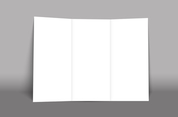 Blank tri fold brochure mockup cover template. Isolated