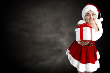 santa claus woman and black space 