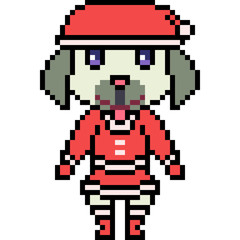 vector pixel art dog santa