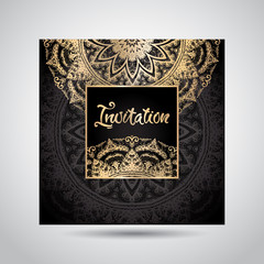 Modern template for design greeting cards, invitations, posters with beautiful gold Indian ornament mandala.