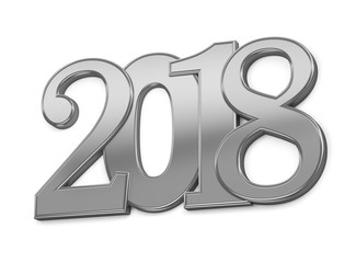 New Year metal inscription 2018 on a white background. 3d render illustration. Illustration for advertising.