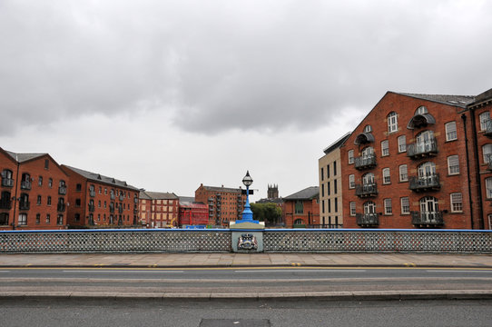 leeds brodge crossing the river aire showing the buildings on both banks
