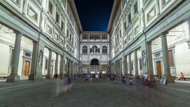 Uffizi Gallery timelapse hyperlapse. It is prominent art museum located adjacent to Piazza della Signoria