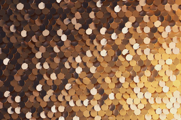 Abstract background with sequins. Luxury backdrop with shiny glitter. Many randomly arranged circles. 3d illustration.
