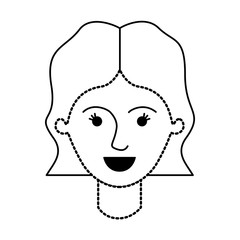female face with short wavy hair in black dotted silhouette vector illustration