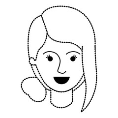 female face with collected hair and fringe in black dotted silhouette vector illustration