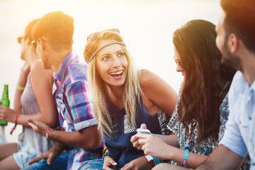 Friends having fun outdoors and are happy