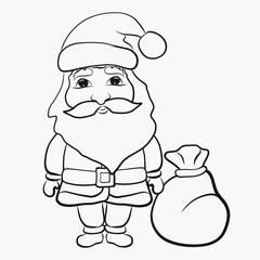 Coloring, Santa Claus with a bag of gifts