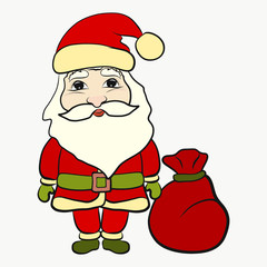 Colorful Santa Claus and a bag of gifts