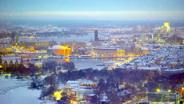Wintry view of Stockholm at dusk