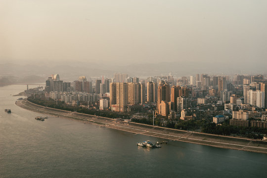 Yichang City in Misty Sunset
